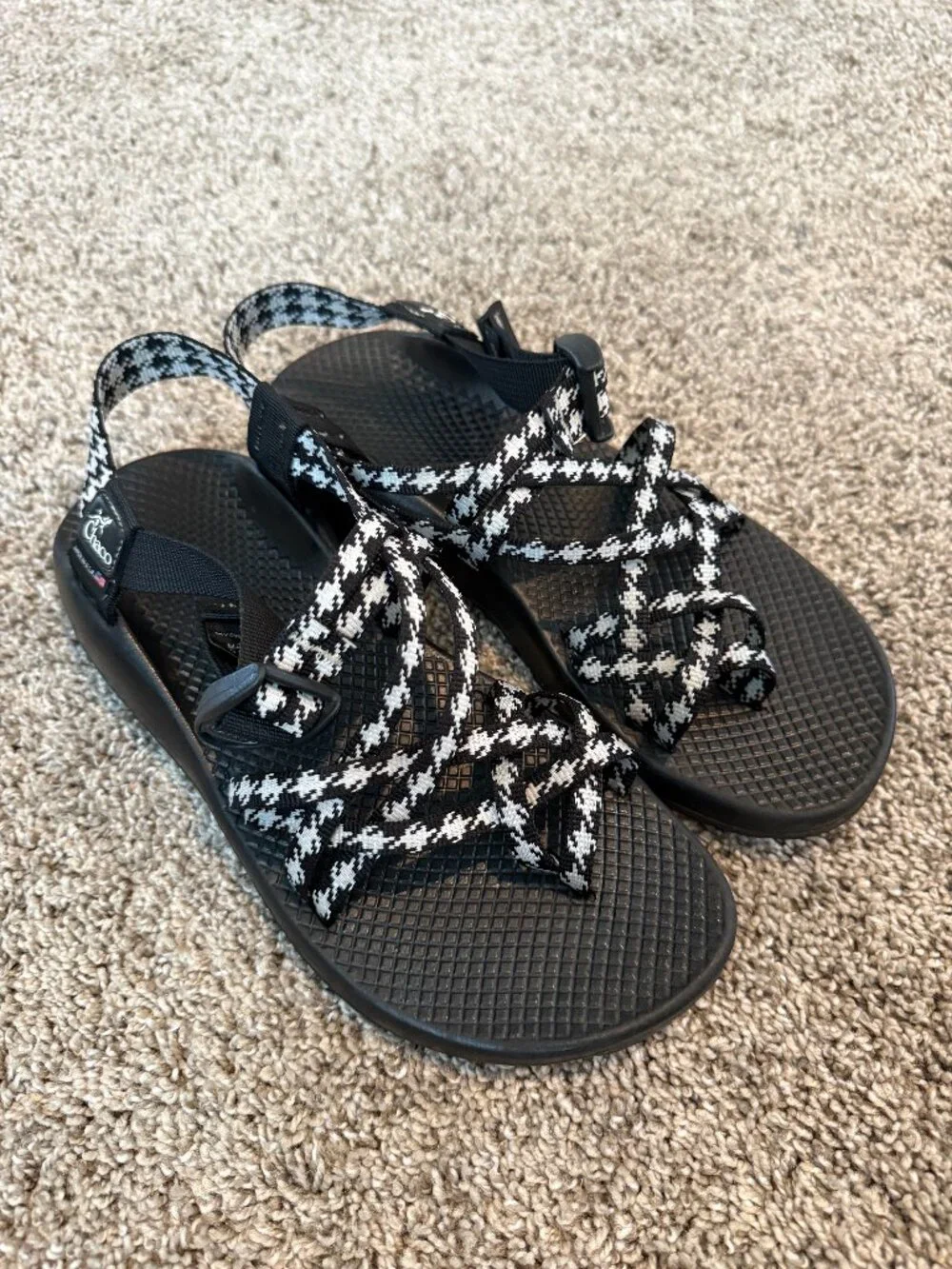 Chaco Black and White Patterned Strap Sandals